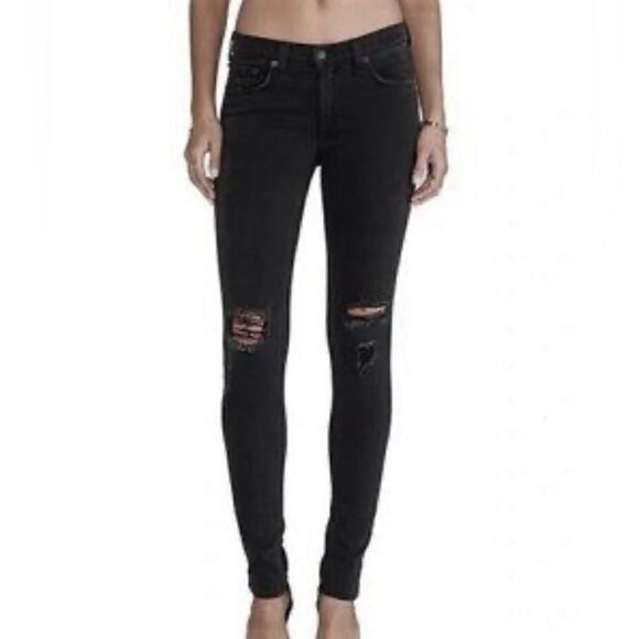 Rag & Bone Ashy Black Distressed Hi Rise Skinny Jeans Size 28 - Picture 3 of 3